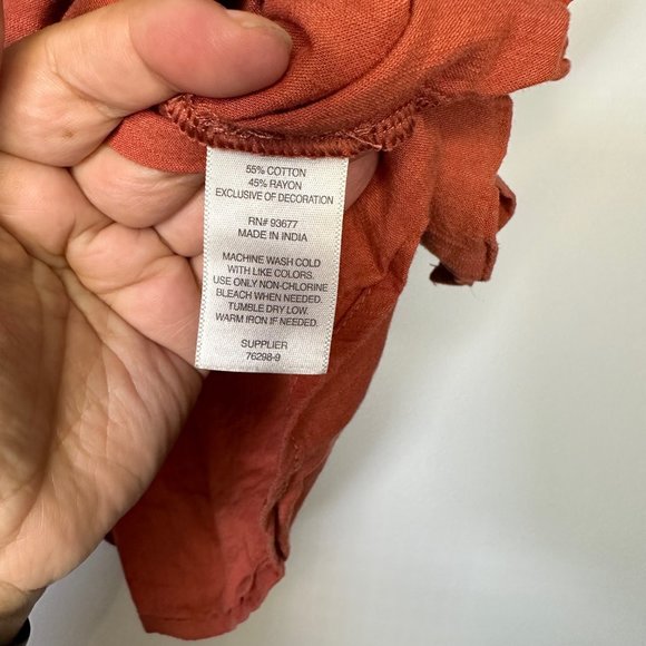 Fire-Coral/Rust Lace Trim Short Sleeve Button Down Shirt XXL - Picture 7 of 8